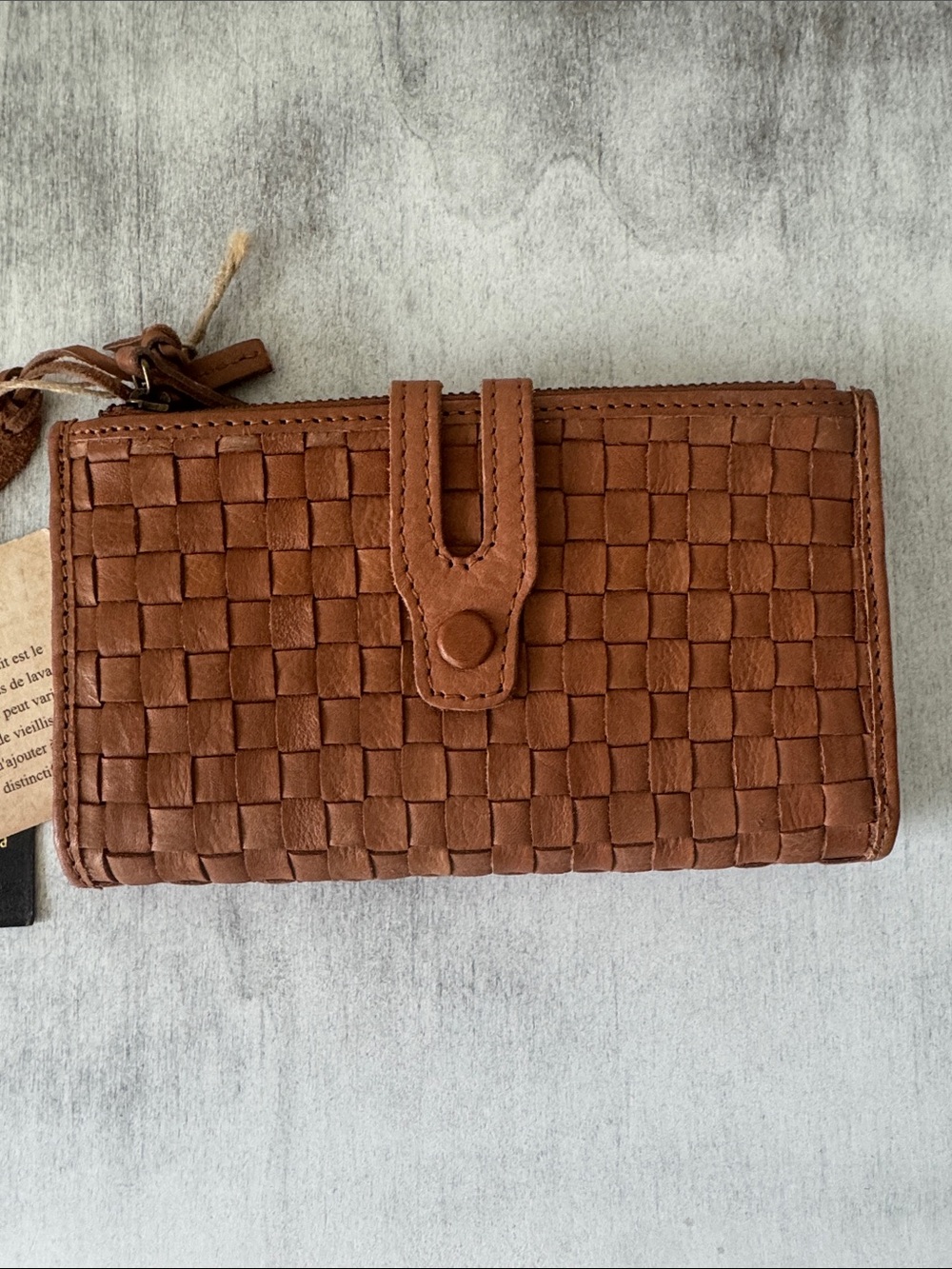 Made in India Genuine Leather Woven Bi-Fold Wallet Vintage Look Camel Tan